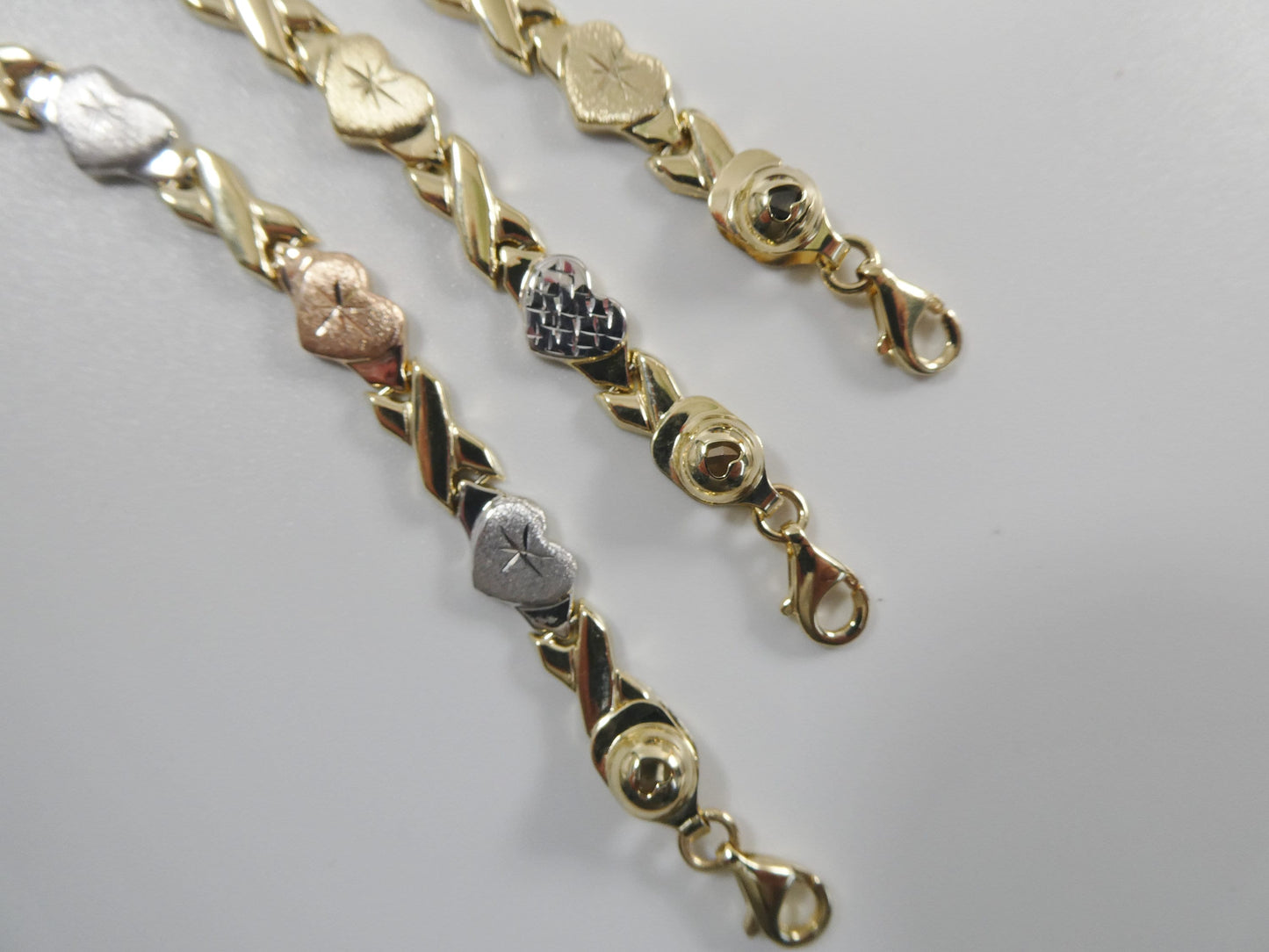 10k real solid yellow gold xo heart 7 inch bracelet
