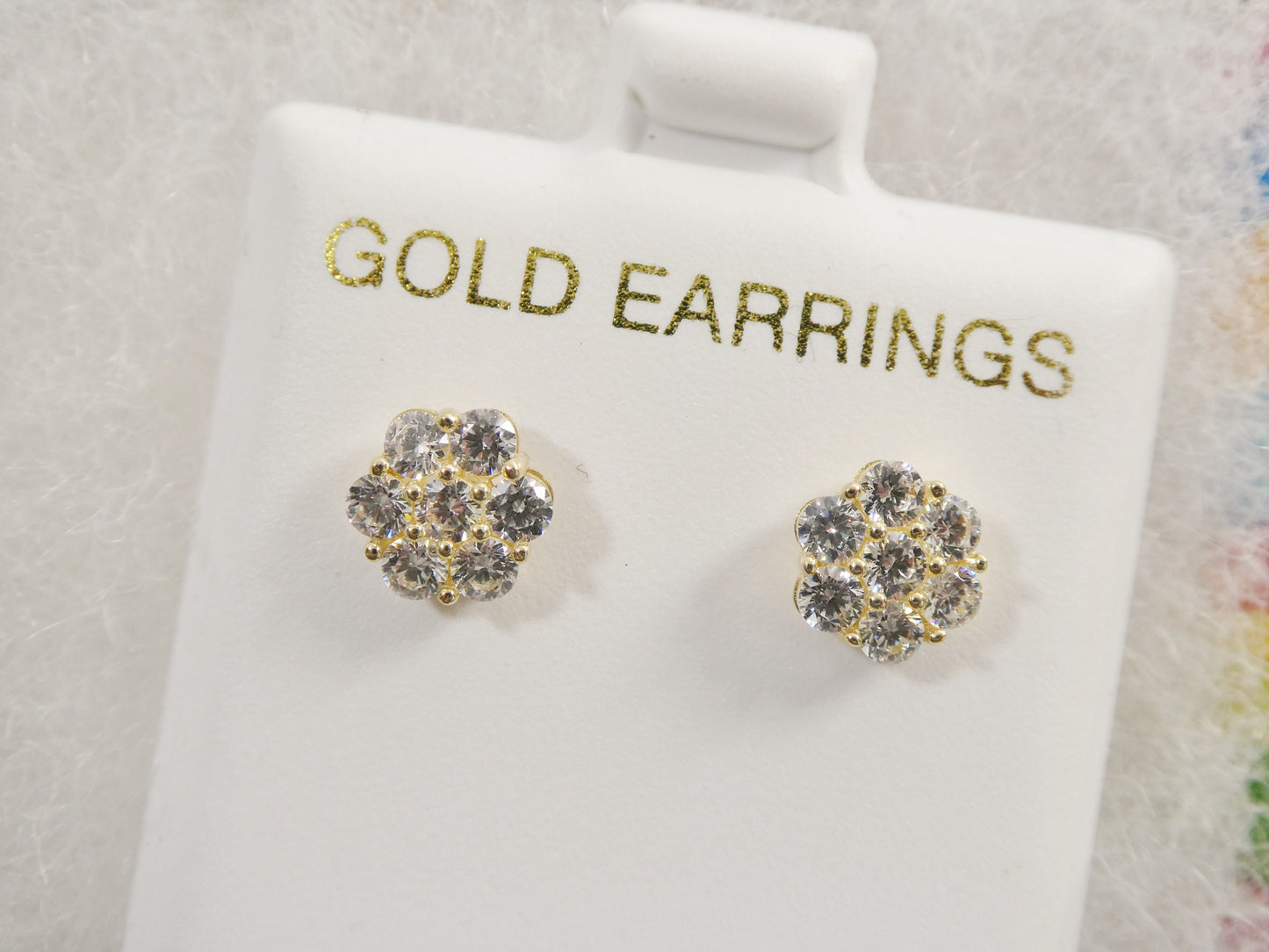 Real 10k Solid Yellow Gold 7mm Flower Push Post Stud Earrings