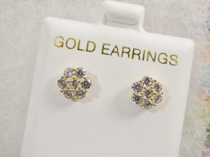 Real 10k Solid Yellow Gold 7mm Flower Push Post Stud Earrings