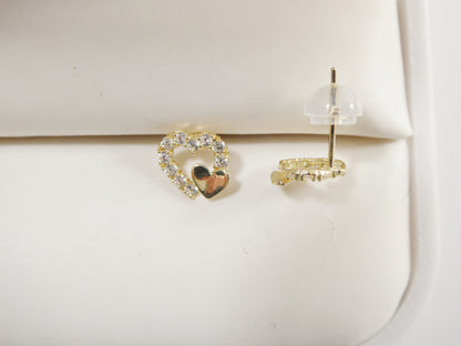Real 10k Solid Yellow Gold Double Heart Push Post Stud Earrings