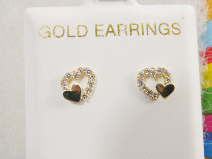 Real 10k Solid Yellow Gold Double Heart Push Post Stud Earrings