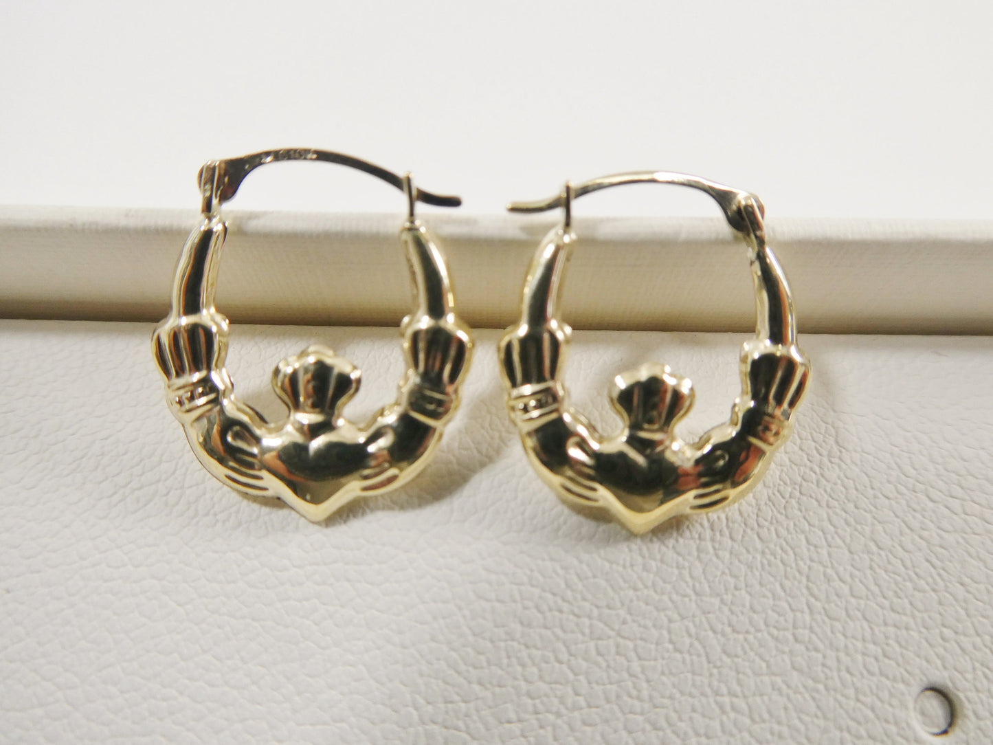 10k Real Solid Yellow Gold Small Claddagh Heart Classic Baby Hoop Earrings