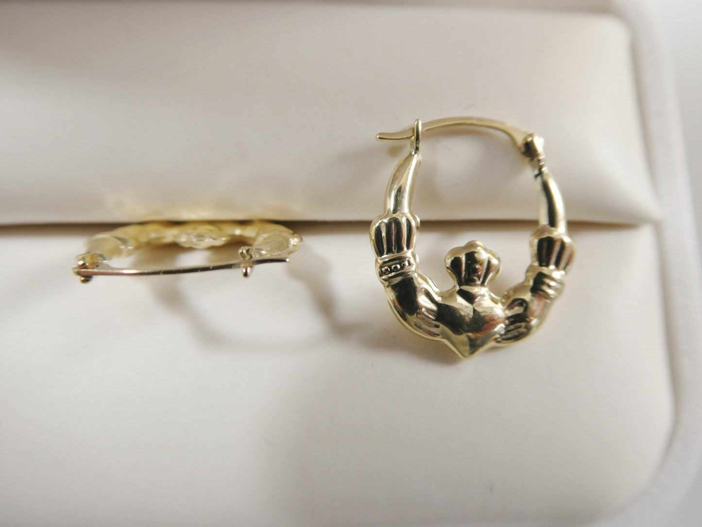 10k Real Solid Yellow Gold Small Claddagh Heart Classic Baby Hoop Earrings