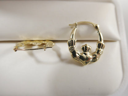 10k Real Solid Yellow Gold Small Claddagh Heart Classic Baby Hoop Earrings
