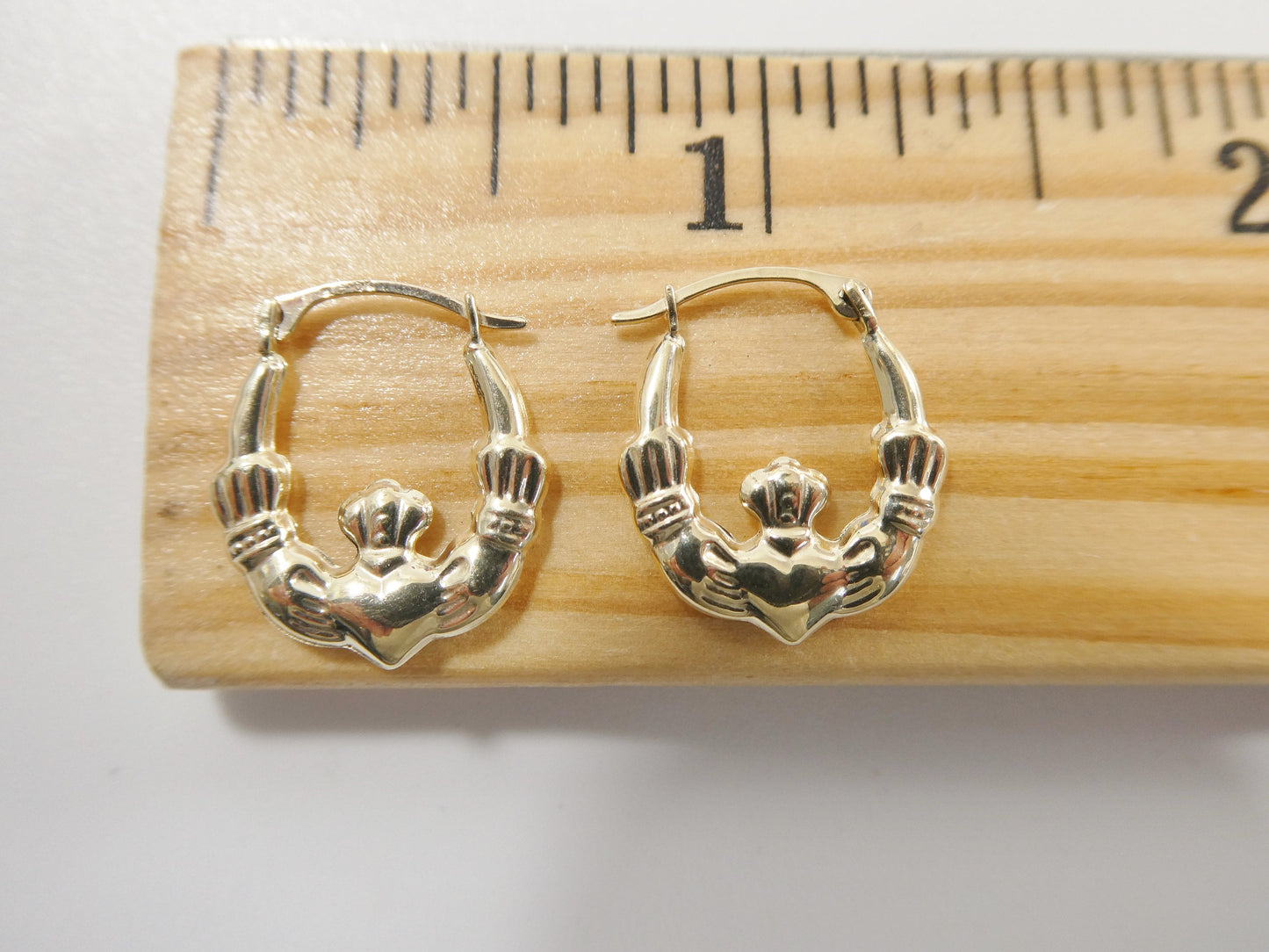 10k Real Solid Yellow Gold Small Claddagh Heart Classic Baby Hoop Earrings