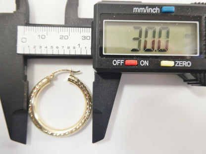 14K Solid Yellow Gold Hoop Earrings: 30mm Diamond Cut