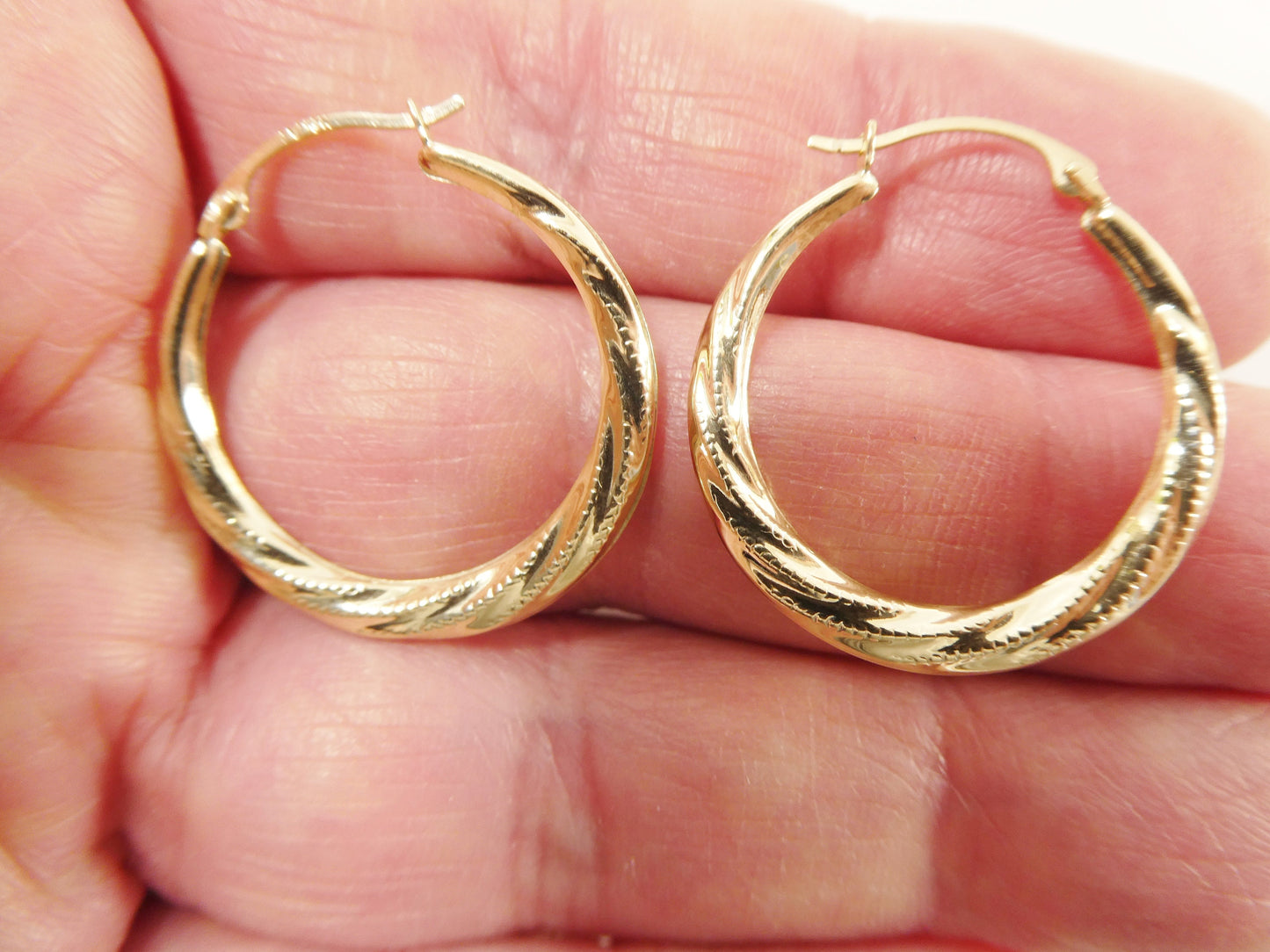10k Real Solid Yellow Gold 24.7 mm Classic Design Hoop Earrings
