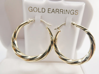 10k Real Solid Yellow Gold 24.7 mm Classic Design Hoop Earrings