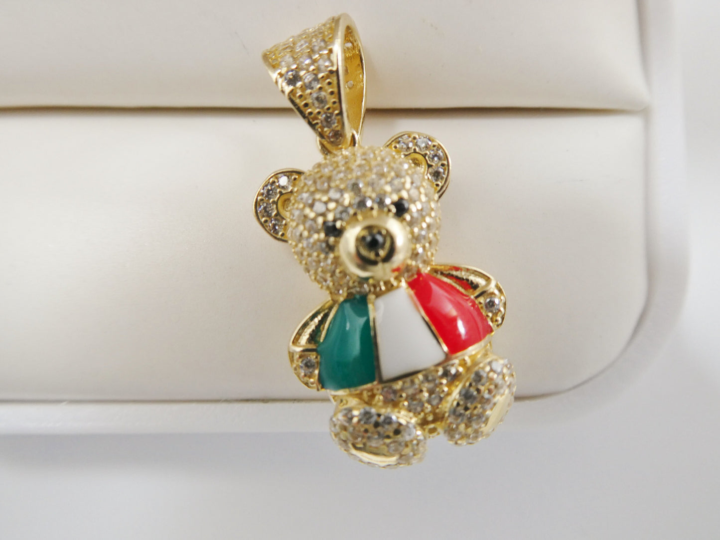 14k real solid yellow gold mexcio flag teddy bear charm pendent