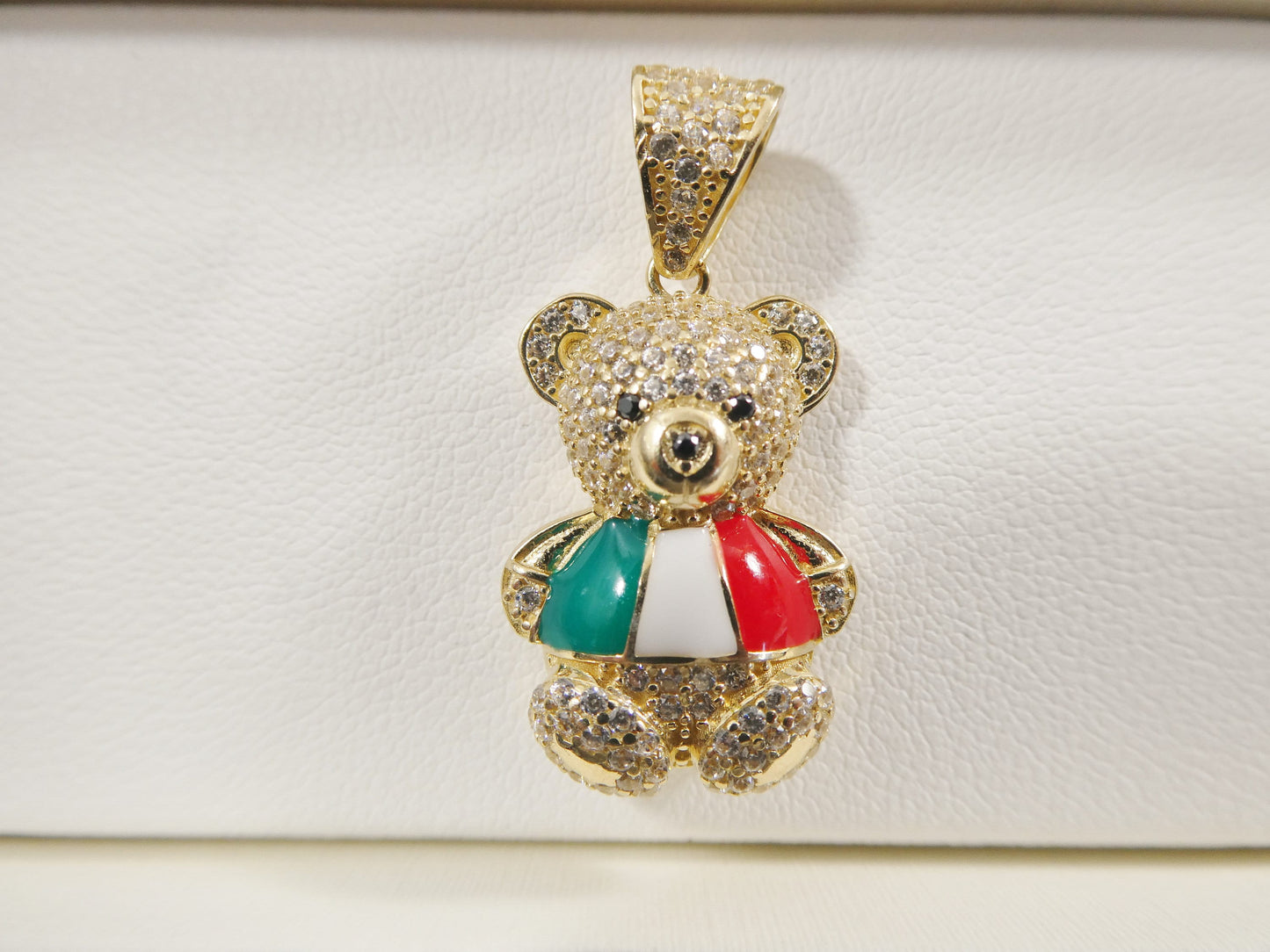 14k real solid yellow gold mexcio flag teddy bear charm pendent