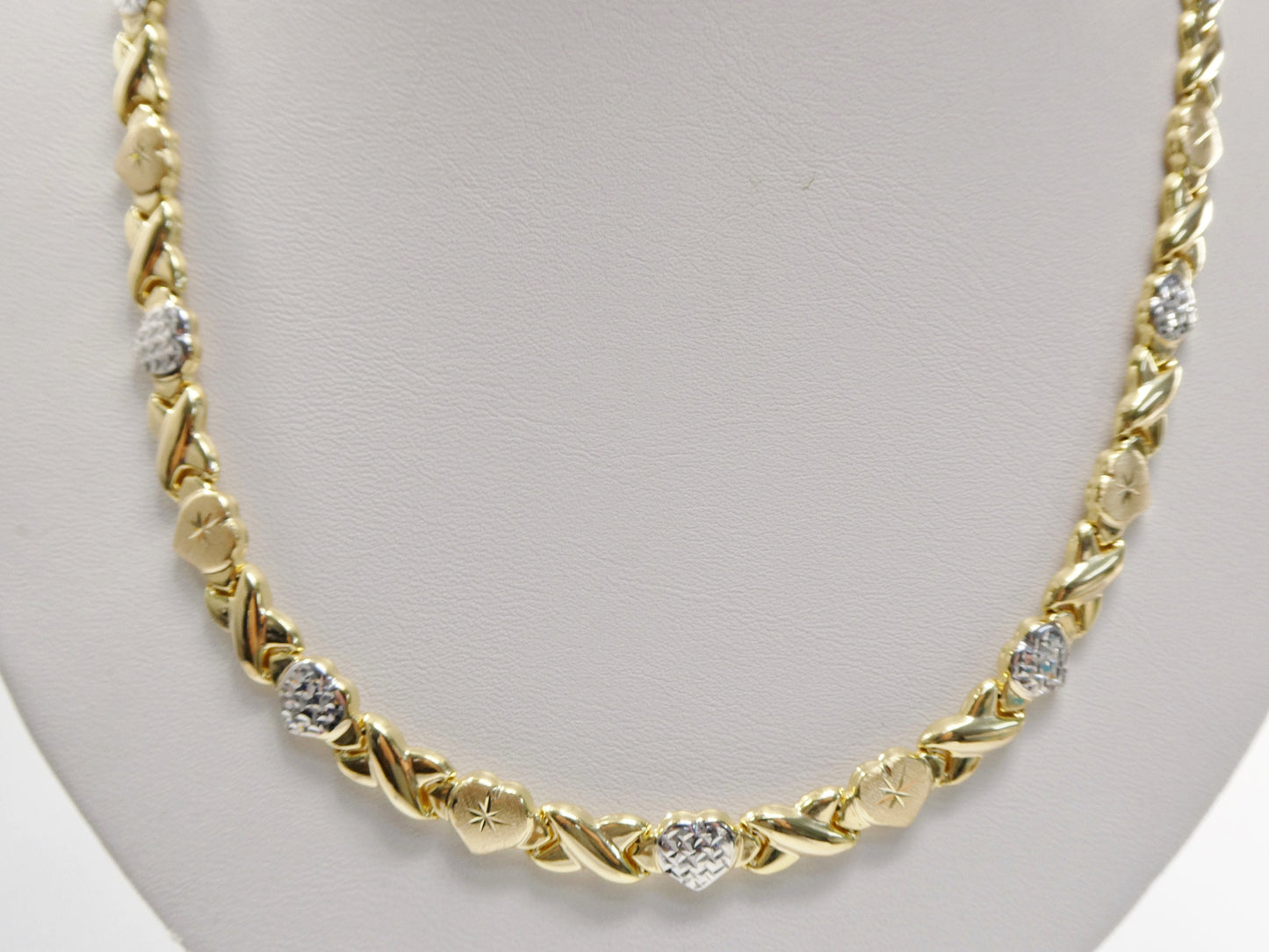Sterling Silver XOXO Heart Necklace: Two-Tone 14k Gold Finish