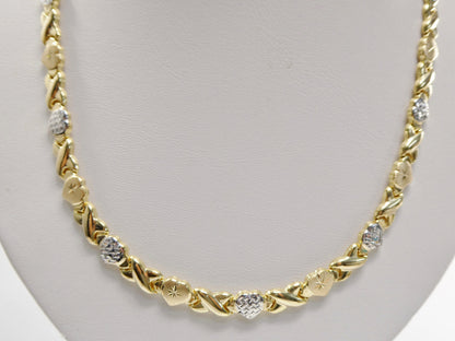 Sterling Silver XOXO Heart Necklace: Two-Tone 14k Gold Finish