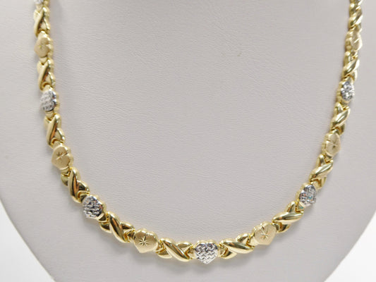 Sterling Silver XOXO Heart Necklace: Two-Tone 14k Gold Finish