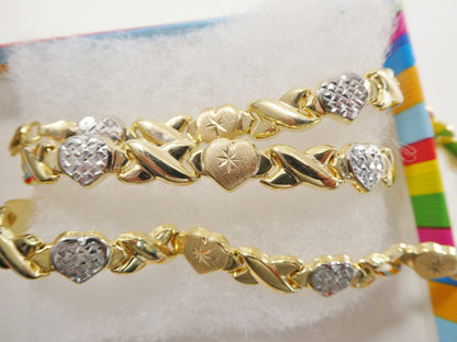 Sterling Silver XOXO Heart Necklace: Two-Tone 14k Gold Finish