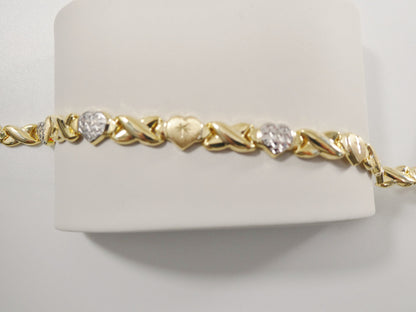 Sterling Silver XOXO Heart Necklace: Two-Tone 14k Gold Finish