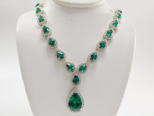 real 925 sterling silver teardrop emerald green women necklace