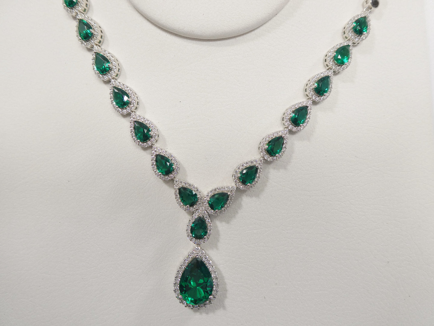 real 925 sterling silver teardrop emerald green women necklace