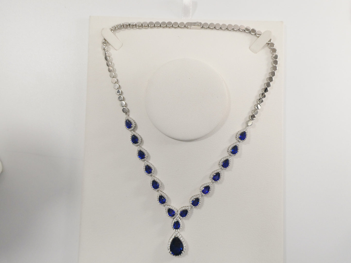 real 925 sterling silver teardrop blue sapphire women necklace