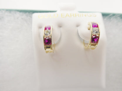 Real 10k Solid Yellow Gold Color Combination Hoop Hhuggie Earrings