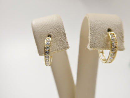 Real 10k Solid Yellow Gold CZ Earring / Cartilage Daith Hoop Huggie Earrings