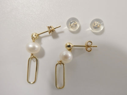 Real 10k Solid Yellow Gold Freshwater Cultured Pearl Stud Earrings Dainty