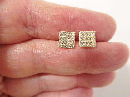 Real 10k Solid Yellow Gold Micro Fave Square Stud Earrings Dainty