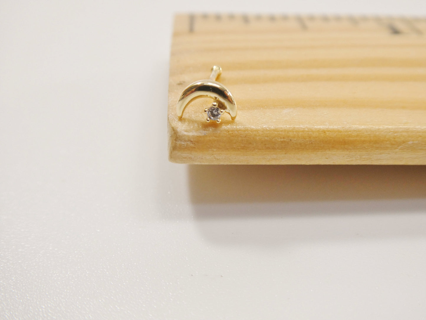 14k Real Solid Yellow Gold Moon Stud Nose Rings