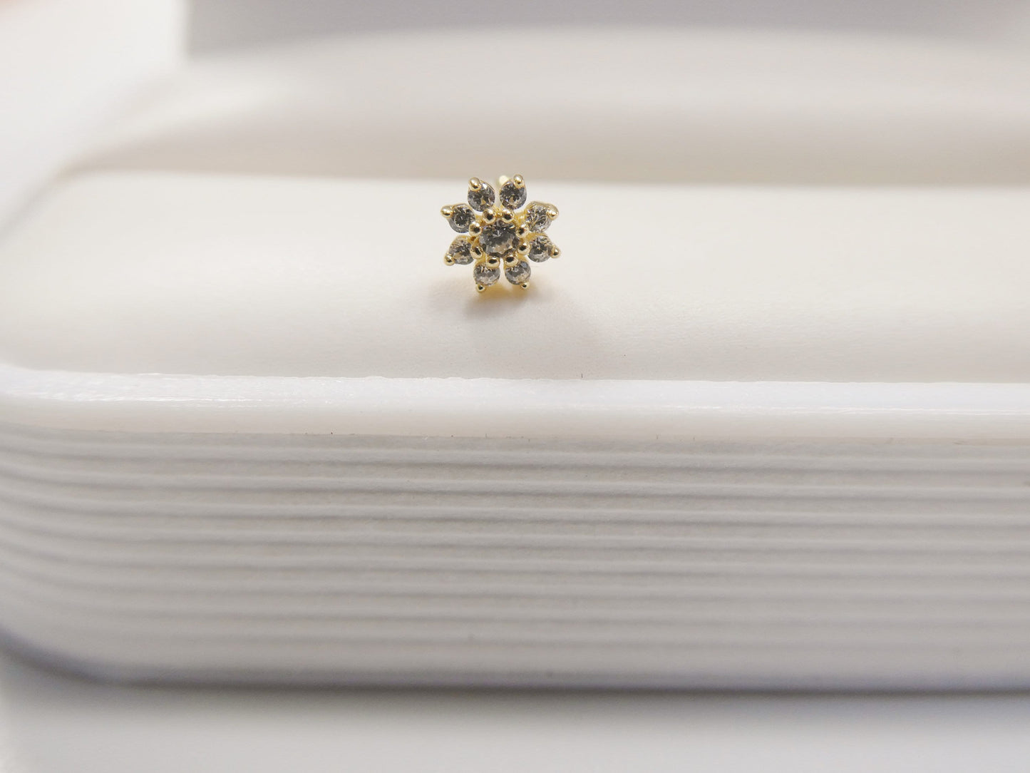 14k real solid yellow gold full stone setting flower stud nose ring