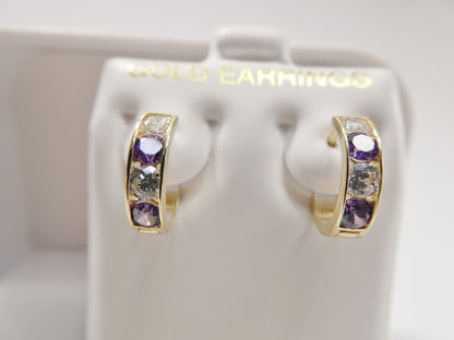 Real 10k Solid Yellow Gold Color Combination Hoop Hhuggie Earrings