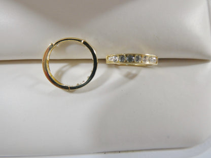 Real 10k Solid Yellow Gold CZ Earring / Cartilage Daith Hoop Huggie Earrings