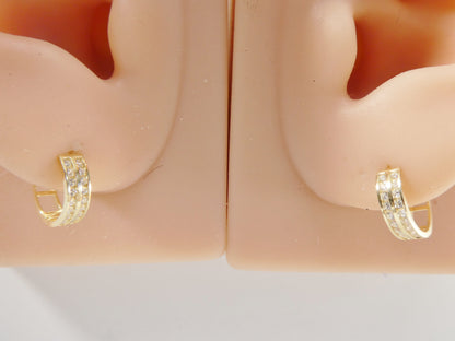 Real 10k Solid Yellow Gold CZ Two Line Earring/Cartilage Daith Hoop Huggie Earrings