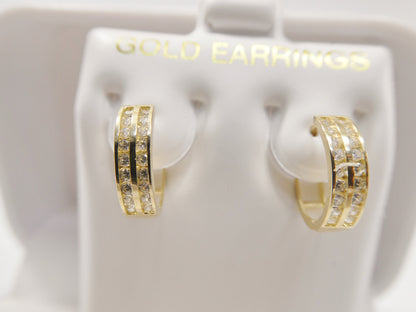 Real 10k Solid Yellow Gold CZ Two Line Earring/Cartilage Daith Hoop Huggie Earrings