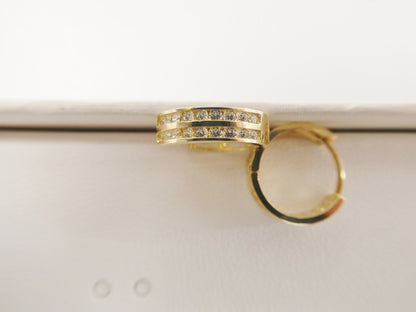 Real 10k Solid Yellow Gold CZ Two Line Earring/Cartilage Daith Hoop Huggie Earrings