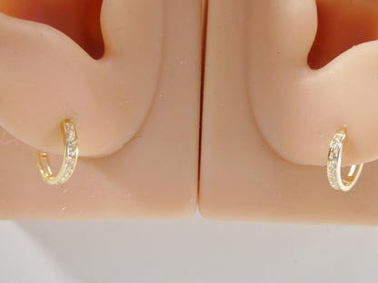 Real 10k Solid Yellow Gold CZ Earrings/Cartilage Daith Hoop Huggie Earrings