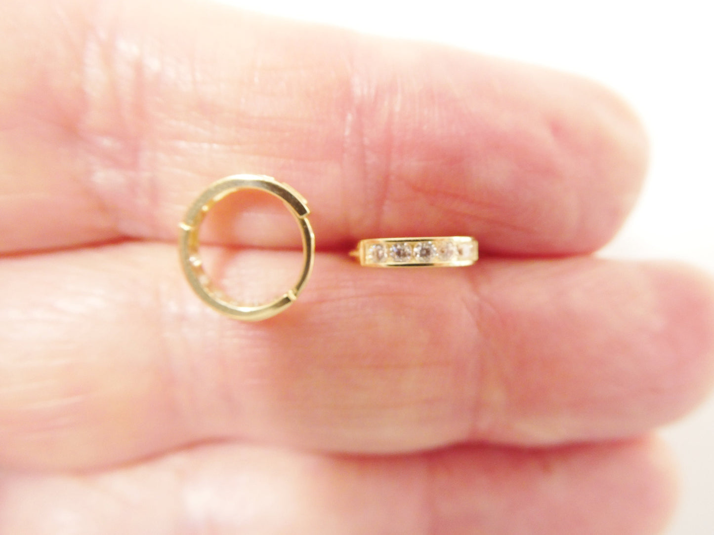 Real 10k Solid Yellow Gold Earring 8MM/Cartilage Daith Tiny Hoop Huggie Earrings