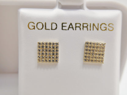 Real 10k Solid Yellow Gold Micro Fave Square Stud Earrings Dainty