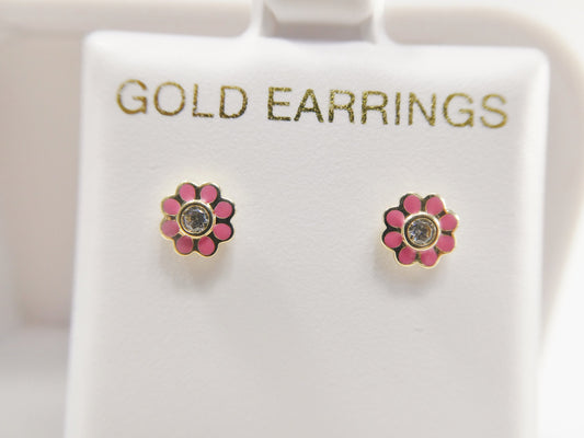 10k real solid gold kids enamel flower screw post earrings