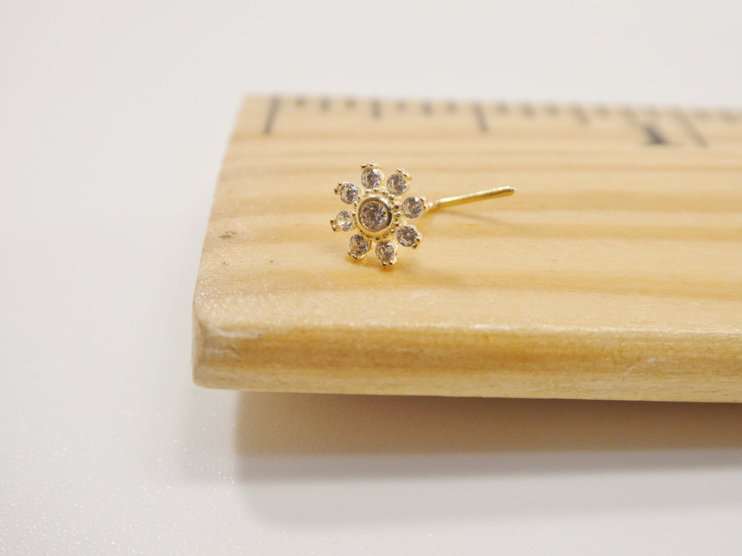 14k Real Solid Yellow Gold Flower L-Shape Stud Nose Ring