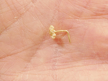 14k Real Solid Yellow Gold Flower L-Shape Stud Nose Ring