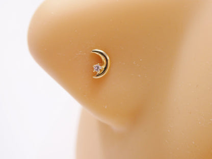 14k Real Solid Yellow Gold Moon Stud Nose Rings