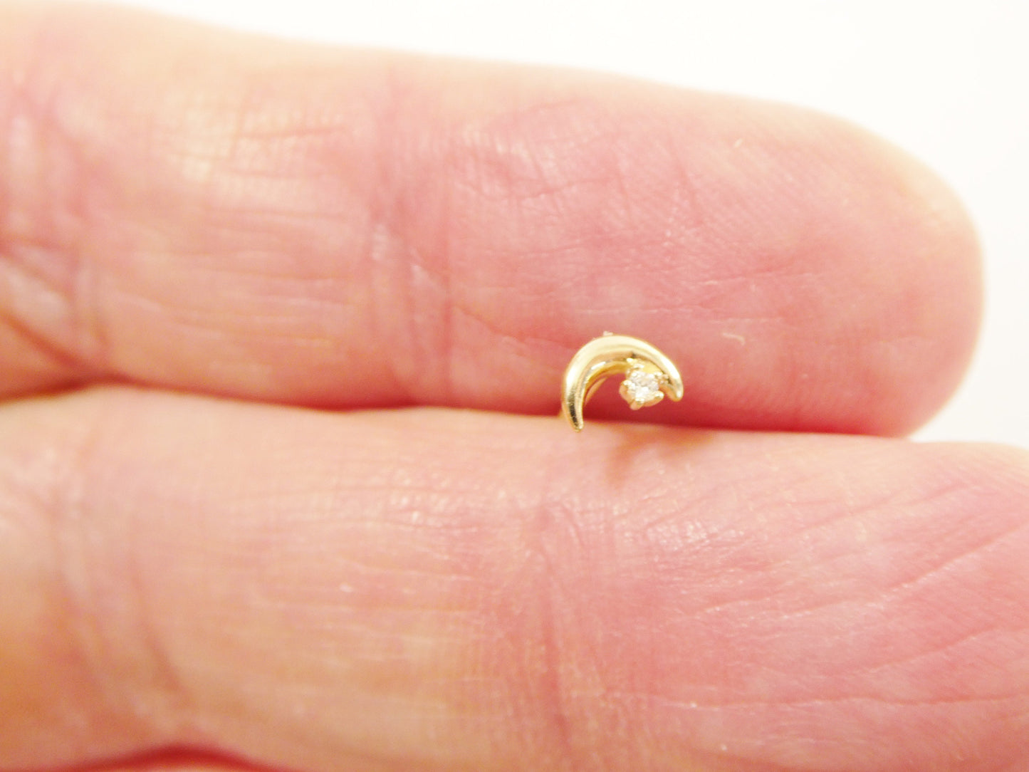 14k Real Solid Yellow Gold Moon Stud Nose Rings