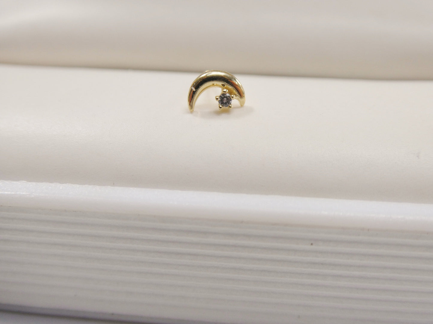 14k Real Solid Yellow Gold Moon Stud Nose Rings