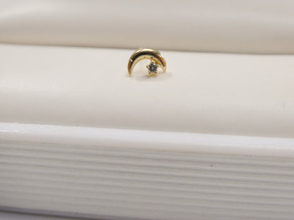 14k Real Solid Yellow Gold Moon Stud Nose Rings