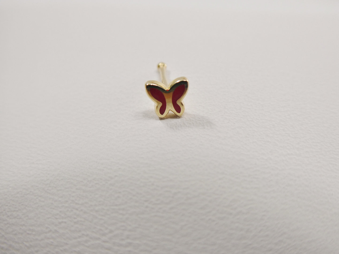 14k real solid yellow gold red butterfly enamel stud nose ring