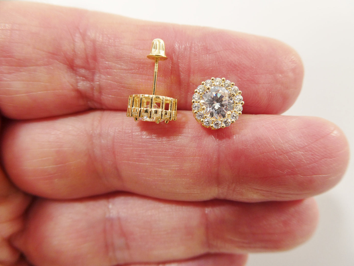 Real 10k Solid Yellow Gold Screw Back Post Large Circle Stud Earrings