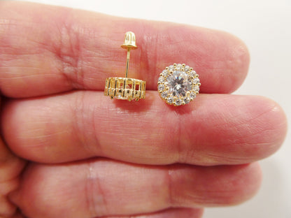 Real 10k Solid Yellow Gold Screw Back Post Large Circle Stud Earrings
