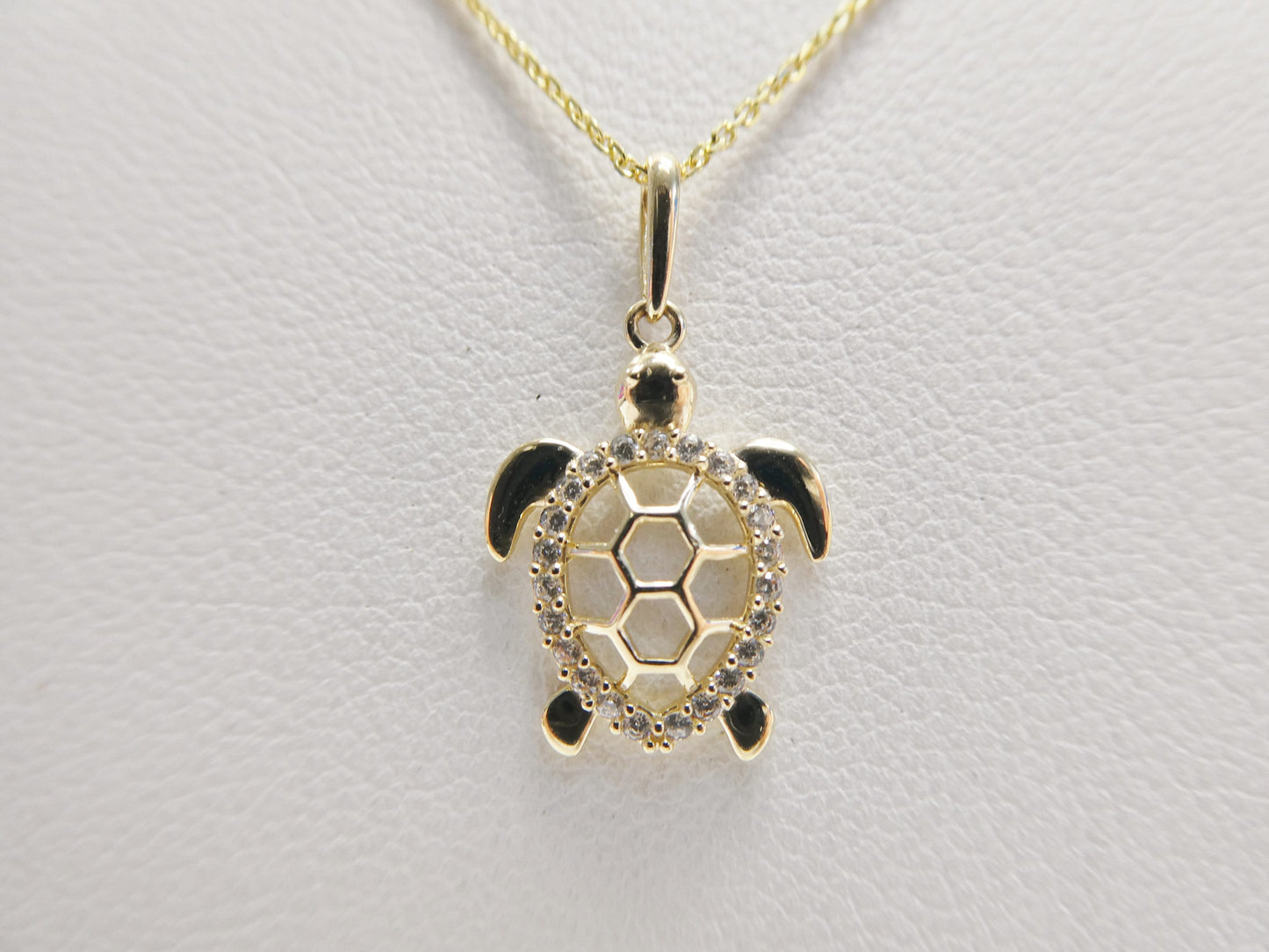 14k real solid yellow gold turtle pendent and cable necklace