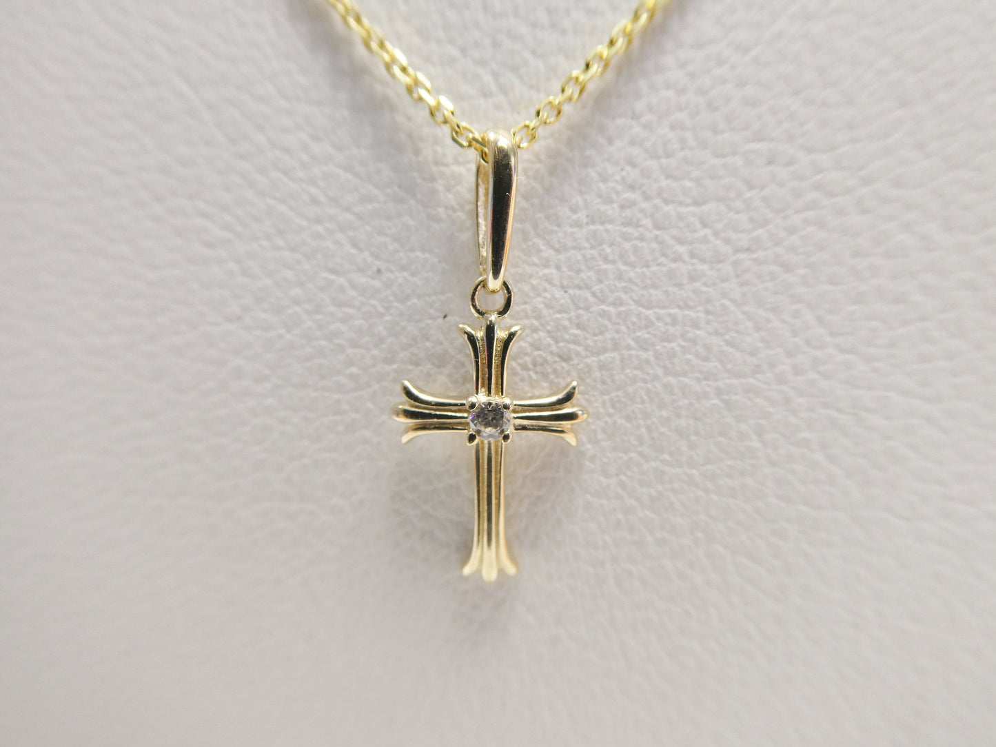 14k real solid yellow gold cross pendent and cable necklace