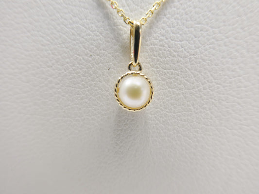 14k real solid yellow gold freshwater pearl pendent and cable necklace