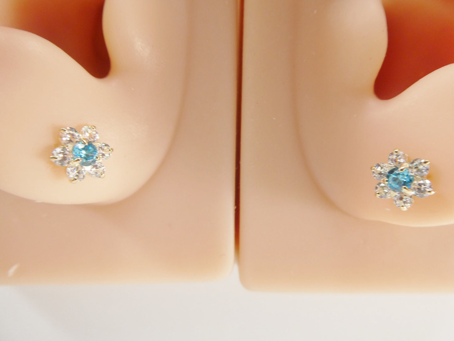 10k real solid yellow gold birthstone screw back earrings large flower shape